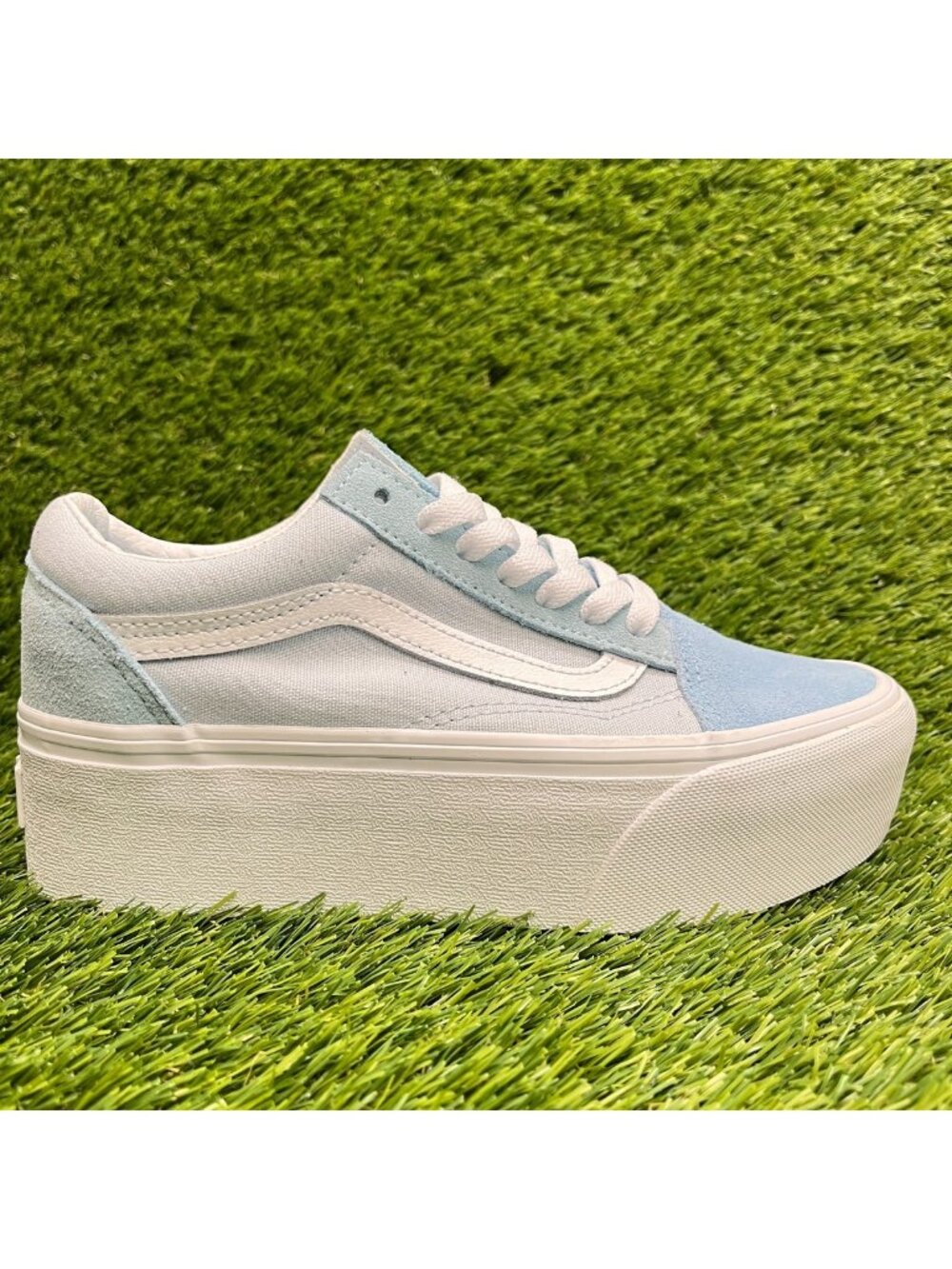 Vans Old Skool Stackform Womens Size 5 Blue Athletic Platform Shoes Sneakers